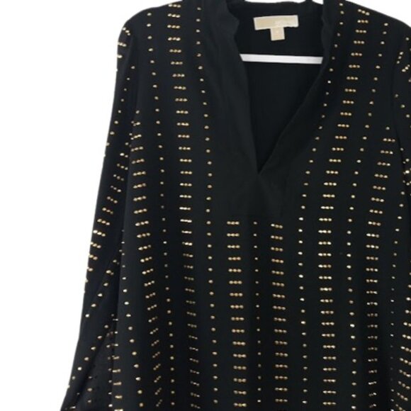 MICHAEL Michael Kors Womens Blouse Black Gold Studded V Neck M - Picture 2 of 3